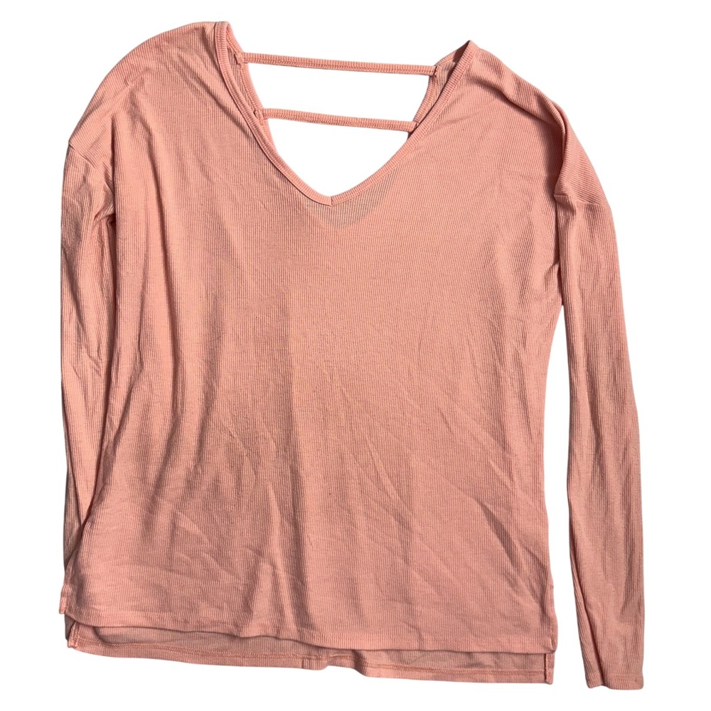 SO Peach‎ Ribbed Knit V Neck Long Sleeve Top with Strappy Back Size Small